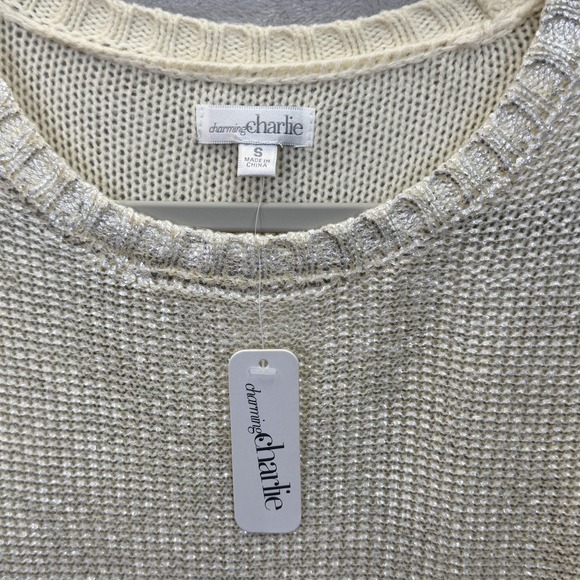Charming Charlie Sweater Womens S Gold Metallic Pullover Long Sleeve Scoop Neck - Picture 2 of 8